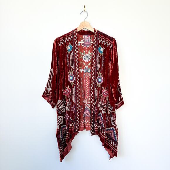 Johnny Was Velvet Embroidered Open Cardigan M Rust - Picture 2 of 9